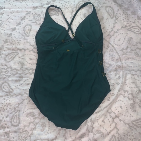 Amoressa One Piece Green V Neck Swim Swimsuit Sz 14 - Picture 5 of 8
